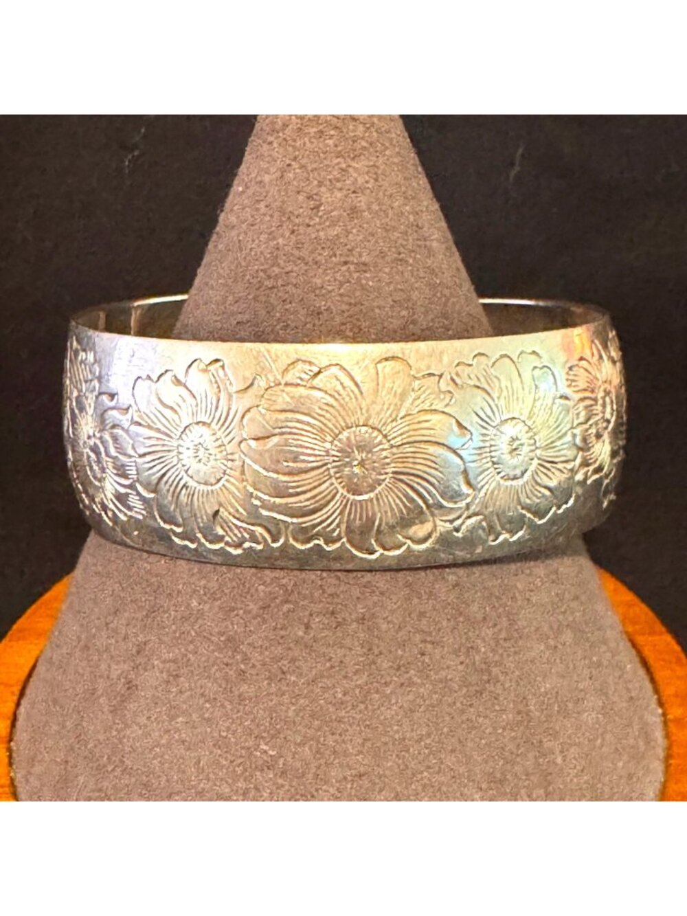 VTG S. Kirk & Son Sterling Silver Engraved Flower Wide Cuff Bracelet